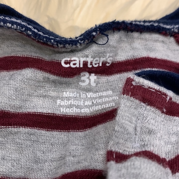 Carter’s Long Sleeve Shirt with Stripes in Maroon/Gray with Old Navy Jeans in 3T - Picture 3 of 9